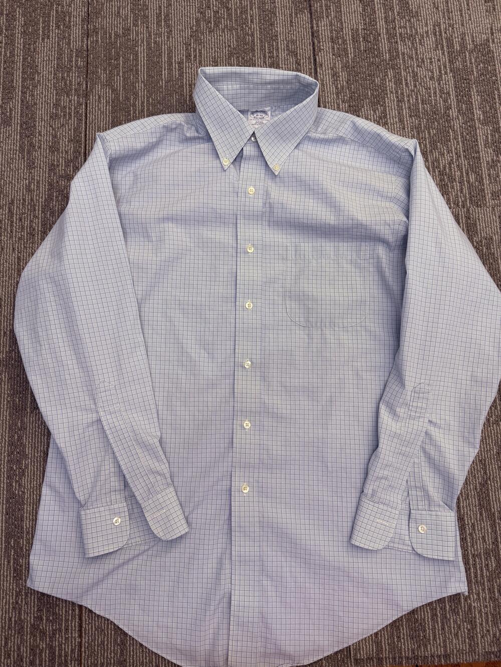 Brooks Brothers Shirt Mens Large Blue Plaid Slim Fit Non Iron All Cotton Dress